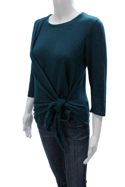 J. Jill Women Dark Blue Round Neck 3/4 Sleeve Tie Front Top Size XS