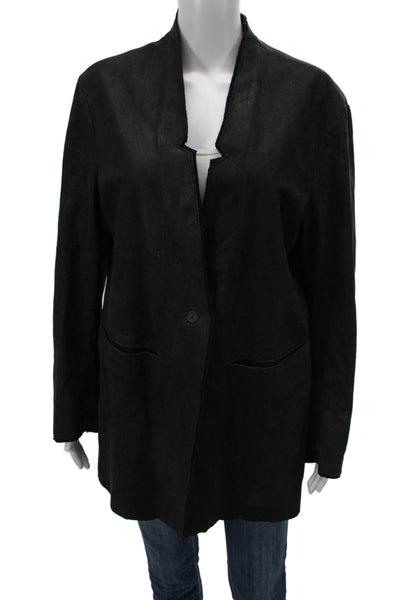 Transit Womens Black Polyester Blend Blazer Long Sleeve Button Fall Size S