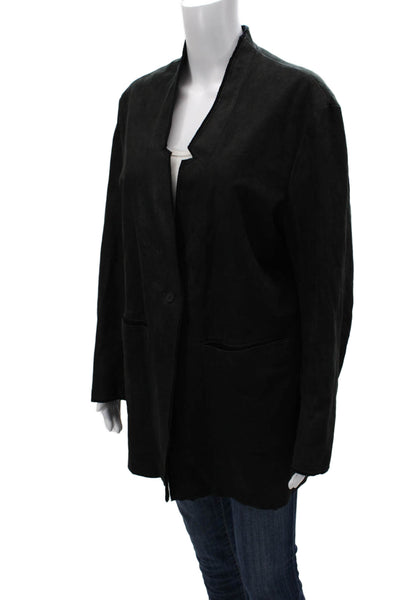 Transit Womens Black Polyester Blend Blazer Long Sleeve Button Fall Size S