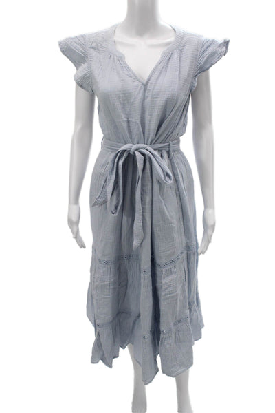 Magaschoni Women Light Blue Maxi Wrap Dress Organic Cotton Vneck Size L