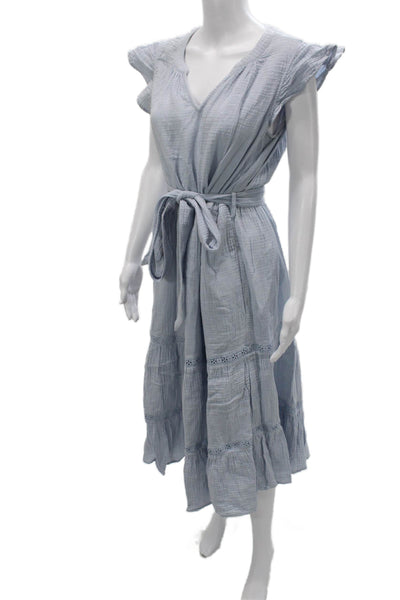 Magaschoni Women Light Blue Maxi Wrap Dress Organic Cotton Vneck Size L