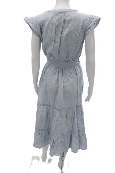 Magaschoni Women Light Blue Maxi Wrap Dress Organic Cotton Vneck Size L