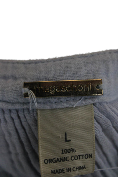 Magaschoni Women Light Blue Maxi Wrap Dress Organic Cotton Vneck Size L