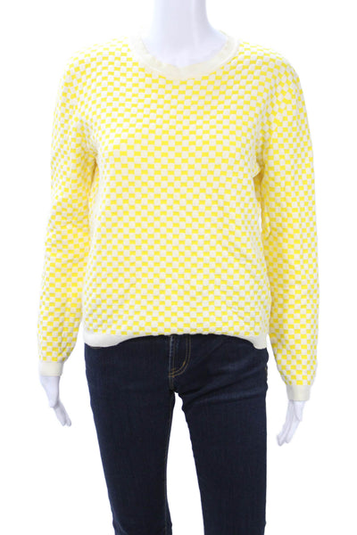 Marni Women Pullover Sweater Wool Crew Neck Check White Long Sleeve Size 40