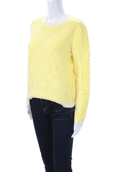 Marni Women Pullover Sweater Wool Crew Neck Check White Long Sleeve Size 40