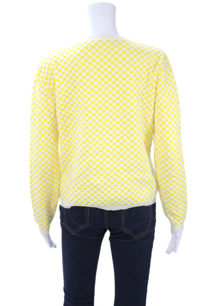 Marni Women Pullover Sweater Wool Crew Neck Check White Long Sleeve Size 40