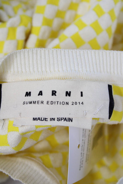 Marni Women Pullover Sweater Wool Crew Neck Check White Long Sleeve Size 40