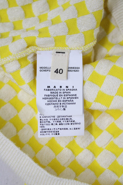 Marni Women Pullover Sweater Wool Crew Neck Check White Long Sleeve Size 40