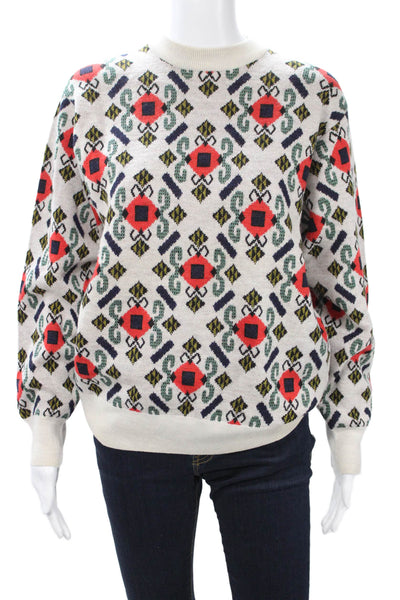 Toga Pulla Women Pullover Wool Geometric Crew Neck Beige Sweater Size 38