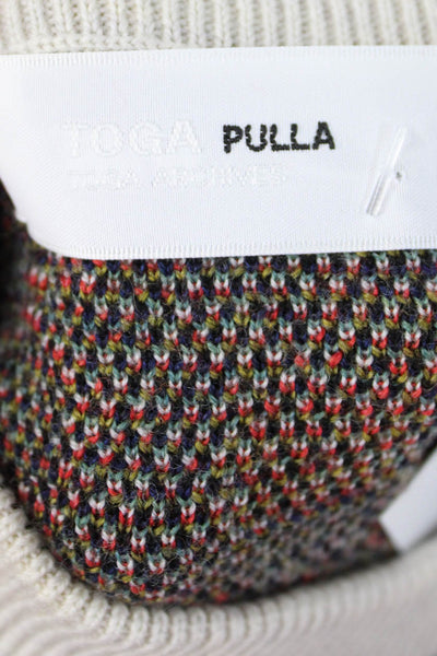 Toga Pulla Women Pullover Wool Geometric Crew Neck Beige Sweater Size 38
