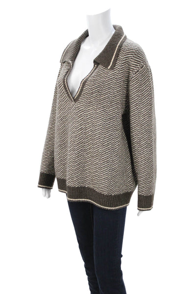Heartloom Womens Pullover Brown V-Neck Herringbone Long Sleeve Acrylic Size XL