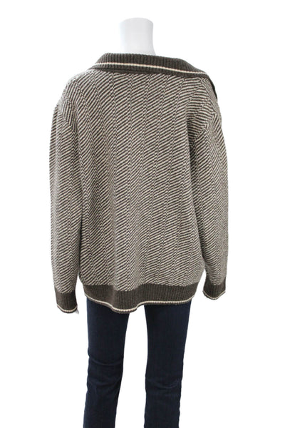 Heartloom Womens Pullover Brown V-Neck Herringbone Long Sleeve Acrylic Size XL