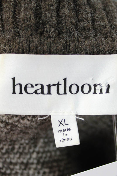 Heartloom Womens Pullover Brown V-Neck Herringbone Long Sleeve Acrylic Size XL