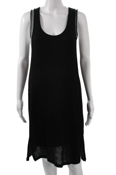 Splendid Women Tank Sweater Dress Black Striped Round Neck Sleeveless Size M