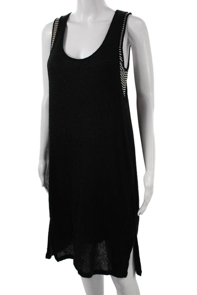 Splendid Women Tank Sweater Dress Black Striped Round Neck Sleeveless Size M