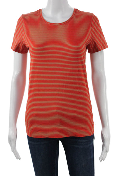 Lafayette 148 Womens Striped Cotton Crew Neck Tee Short Sleeve Orange Size S