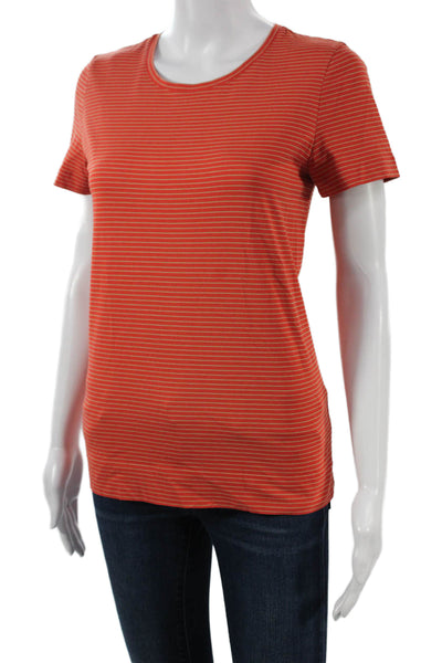 Lafayette 148 Womens Striped Cotton Crew Neck Tee Short Sleeve Orange Size S