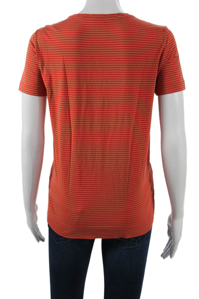 Lafayette 148 Womens Striped Cotton Crew Neck Tee Short Sleeve Orange Size S
