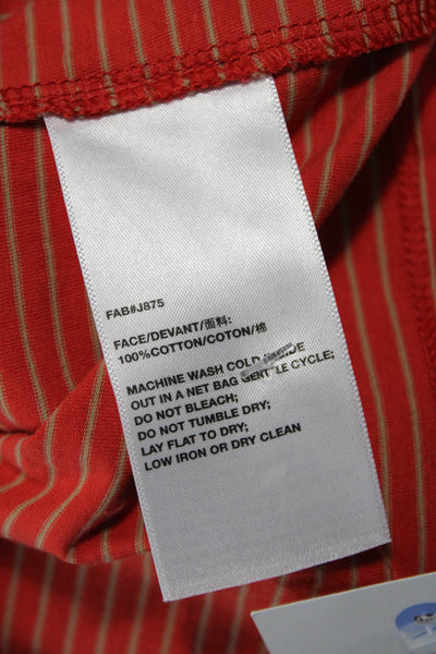 Lafayette 148 Womens Striped Cotton Crew Neck Tee Short Sleeve Orange Size S