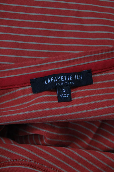 Lafayette 148 Womens Striped Cotton Crew Neck Tee Short Sleeve Orange Size S