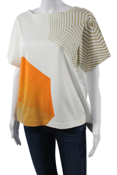 Akris Punto Women White Geometric Cotton Round Neck Short Sleeve T-Shirt Size 4