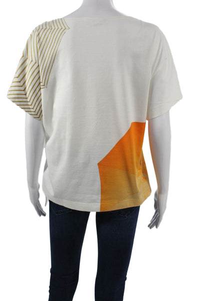 Akris Punto Women White Geometric Cotton Round Neck Short Sleeve T-Shirt Size 4