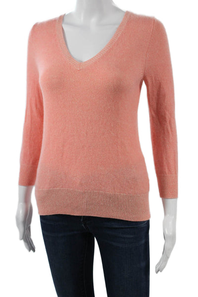 J Crew Women Cashmere V-Neck Pullover Sweater Pink 3/4 Sleeve Size S