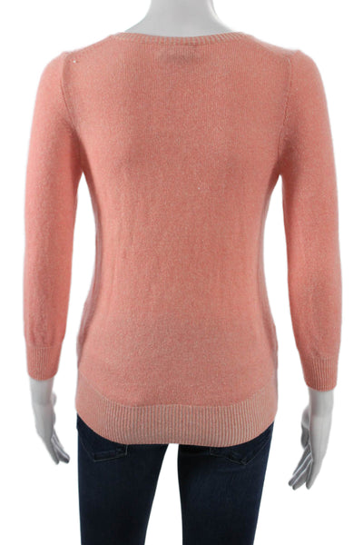 J Crew Women Cashmere V-Neck Pullover Sweater Pink 3/4 Sleeve Size S