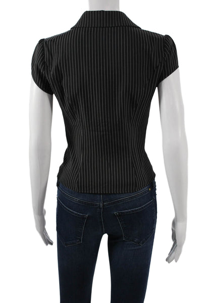 Edikted Women Striped Button Up Cotton Blouse Short Sleeve Black Size XS