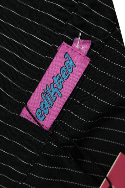 Edikted Women Striped Button Up Cotton Blouse Short Sleeve Black Size XS