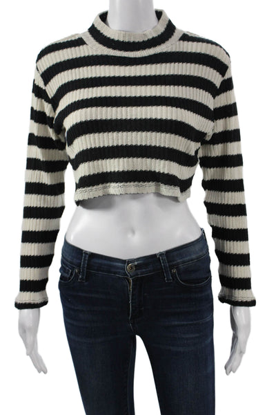 Zara Womens Pullover Sweater Beige Striped Mock Neck Long Sleeve Size L