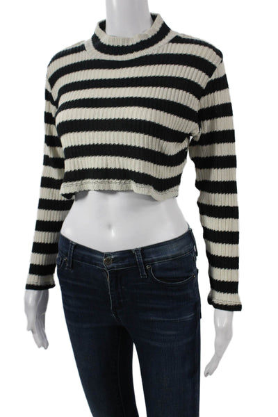 Zara Womens Pullover Sweater Beige Striped Mock Neck Long Sleeve Size L
