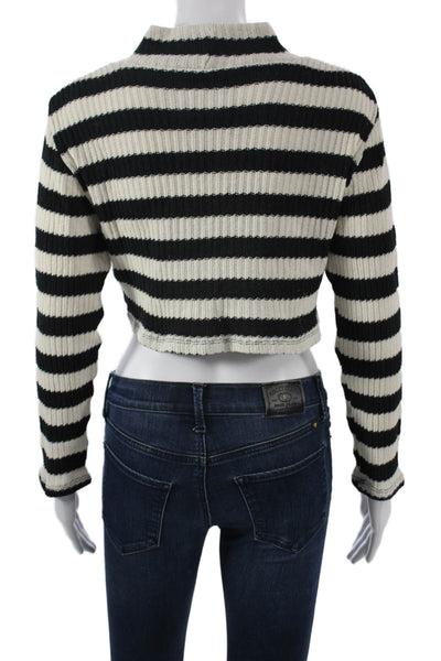 Zara Womens Pullover Sweater Beige Striped Mock Neck Long Sleeve Size L