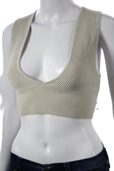 Babaton Womens Beige V-Neck Sleeveless Crop Top Size XS