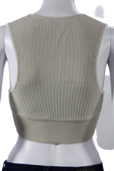 Babaton Womens Beige V-Neck Sleeveless Crop Top Size XS