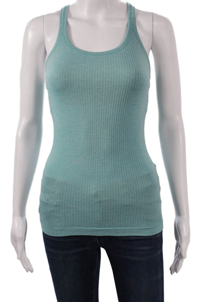 Lululemon Women Basic Striped Green Nylon Blend Tank Round Neck Size 4