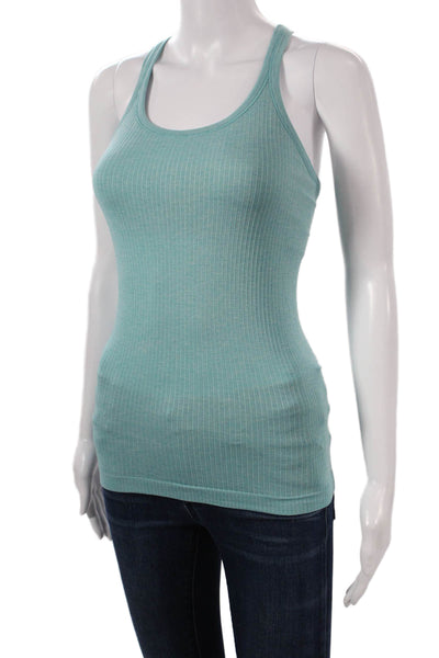 Lululemon Women Basic Striped Green Nylon Blend Tank Round Neck Size 4