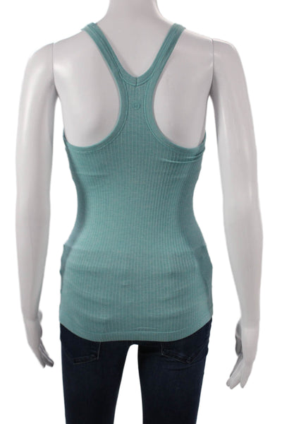 Lululemon Women Basic Striped Green Nylon Blend Tank Round Neck Size 4