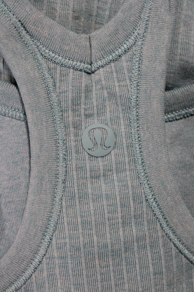 Lululemon Women Basic Striped Green Nylon Blend Tank Round Neck Size 4
