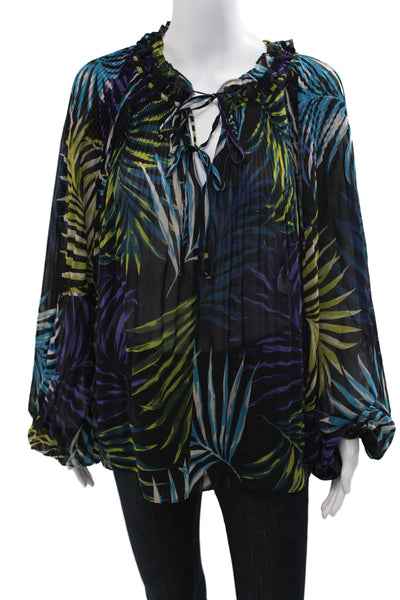 Kobi Halperin Womens Tunic Blouse Black Long Sleeve Drawstring Size L