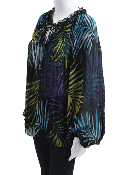 Kobi Halperin Womens Tunic Blouse Black Long Sleeve Drawstring Size L