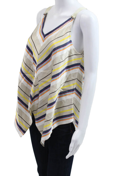 Trina Turk Women Camisole Beige Striped V-Neck Buckle Size M