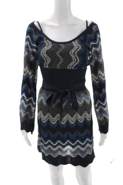 Laundry by Shelli Segal Womens Sweater Dress Geometric Black Long Sleeve Size S