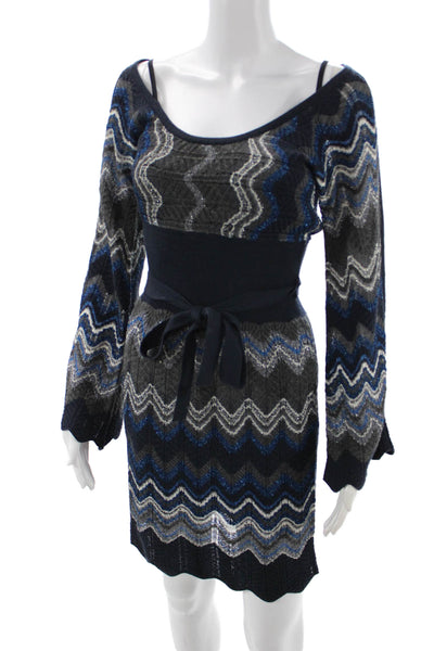 Laundry by Shelli Segal Womens Sweater Dress Geometric Black Long Sleeve Size S