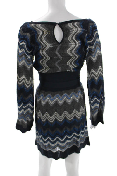 Laundry by Shelli Segal Womens Sweater Dress Geometric Black Long Sleeve Size S