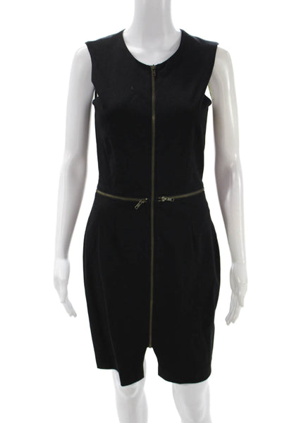 Amy Matto Women Sheath Dress Black Sleeveless Round Neck Zip Short Size 6