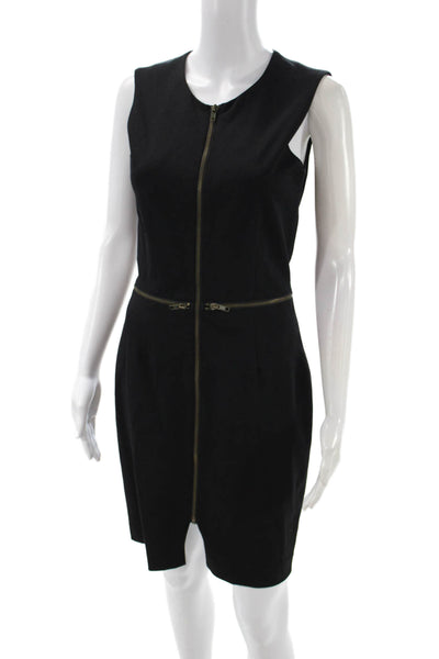 Amy Matto Women Sheath Dress Black Sleeveless Round Neck Zip Short Size 6