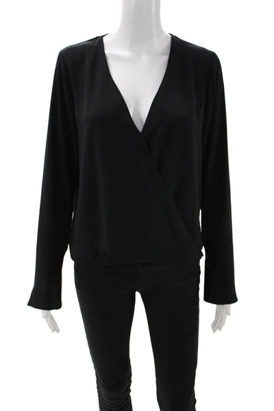 Veronica M Women Long Sleeve V-Neck Black Polyester Blouse Size S