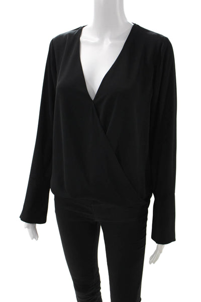 Veronica M Women Long Sleeve V-Neck Black Polyester Blouse Size S