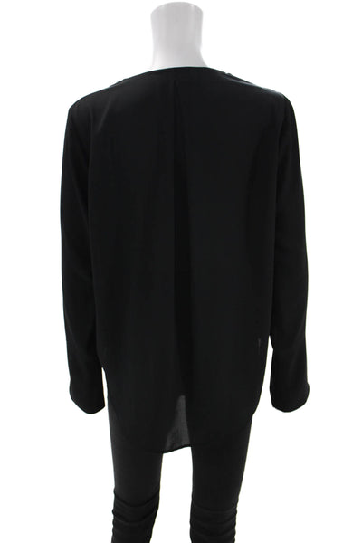 Veronica M Women Long Sleeve V-Neck Black Polyester Blouse Size S